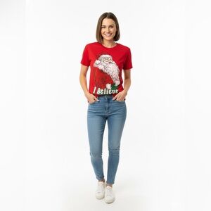Red Santa Face Graphic Tee Believe Size Smalk